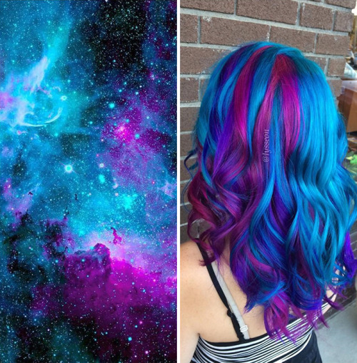 culturenlifestyle:  Galaxy Hair Trend Inspired by Stunning Astrophotography Shots After the high demand of pastel and rainbow hair became an artistic trend among hair-stylists and their clients, the galaxy hair trend surfaced. The complicated process