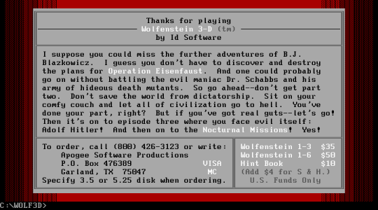 Wolfenstein 3D shareware exit screen