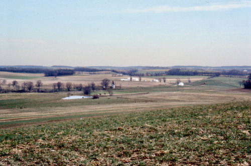 Carroll County Farmland in Later Winter, Maryland, 1974.The rolling farmland of the Piedmont stretch
