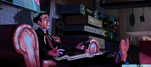 An early painting of Miles hanging out at Uncle Aaron’s. Sometimes before a final set design I