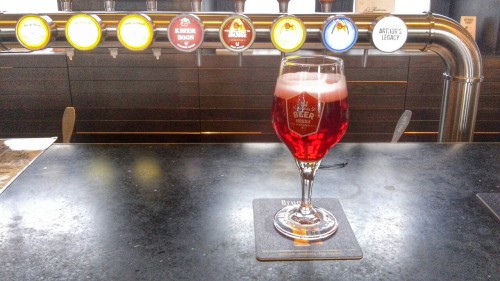 Taking advantage of WiFi and enjoying a Liefman’s Cuvee-Brut at Duvelorium Grand Beer Cafe ove