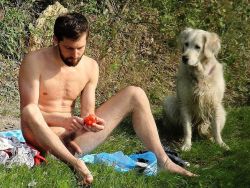 Another compilation from my net-sourced archive: handsome/appealing men with dogs.  Woof. Indeed.