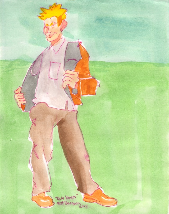 Drawings of Dale Stones done at Dr. Sketchy&rsquo;s Boston. Ink and watercolor