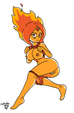 captaintaco2345-2:  I haven’t checked my Rule 34 poll in a while, but I checked recently and saw that Adventure Time was number one. So here’s Flame Princess.   Reblogging because my gf told me this one was one of her favourites I&rsquo;ve drawn.