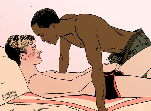 kissingcullens:  [image: Sam Wilson, shirtless, leans amorously over skinny Steve