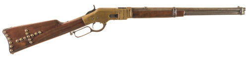 Winchester Model 1866 with Native American tack decor.Estimated Value: $2,250 — $3,750