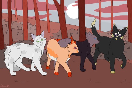 21329 - safe, artist:chatterfox, firestar (warrior cats), spottedleaf (warrior  cats), cat, feline, mammal, feral, warrior cats, bush, cloud, female,  flower, grass, holding, lavender, male, male/female, mouth hold, shipping,  sky, spottedfire (warrior cats)