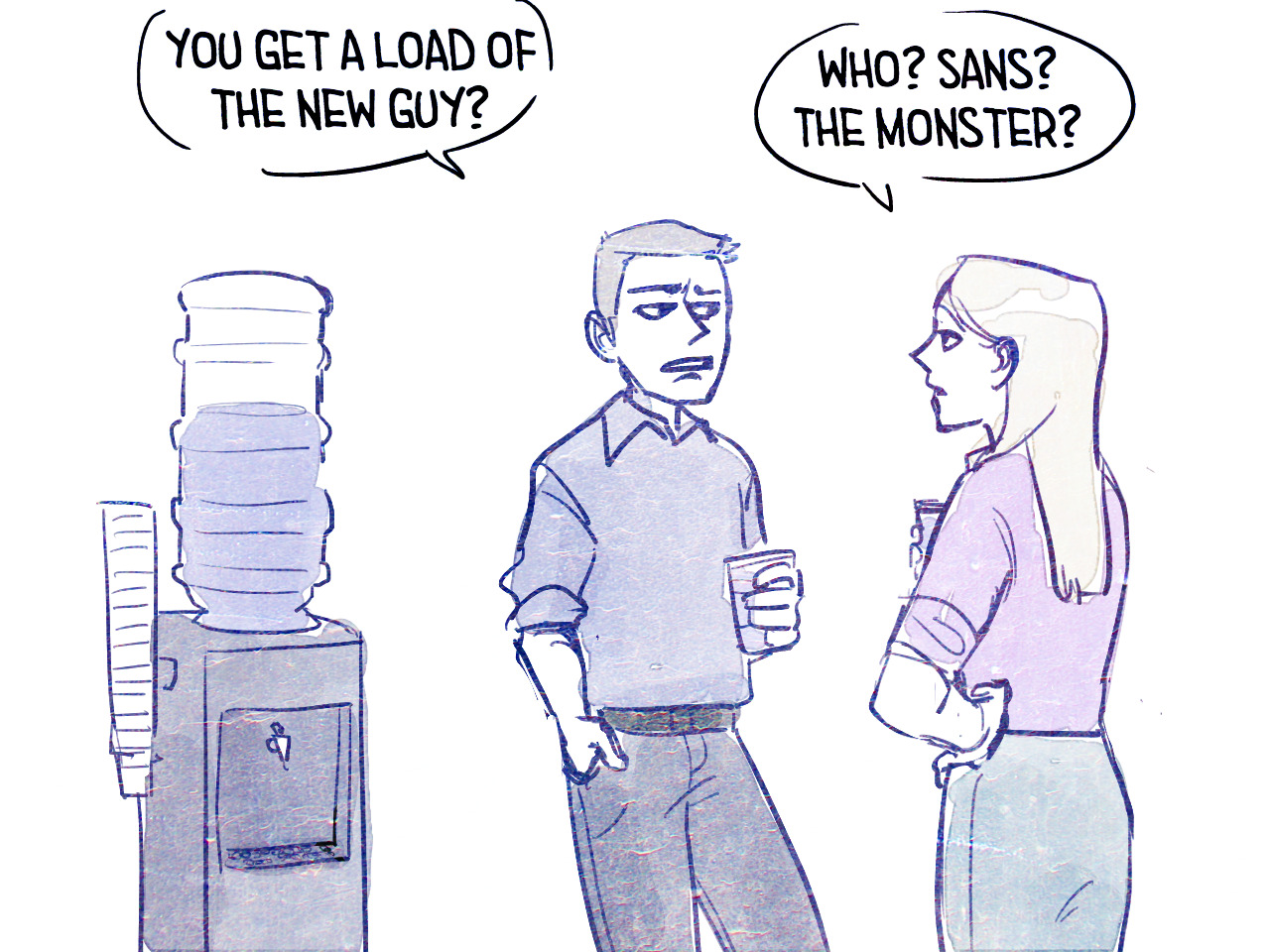 polyglotplatypus: sans gets a human job  this comic was commissioned &amp; written