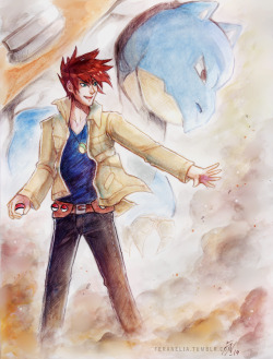 feradoodles: More watercolor+pencil practises plus final touches on computer, this time with adult Ash and Gary and their respective starters~