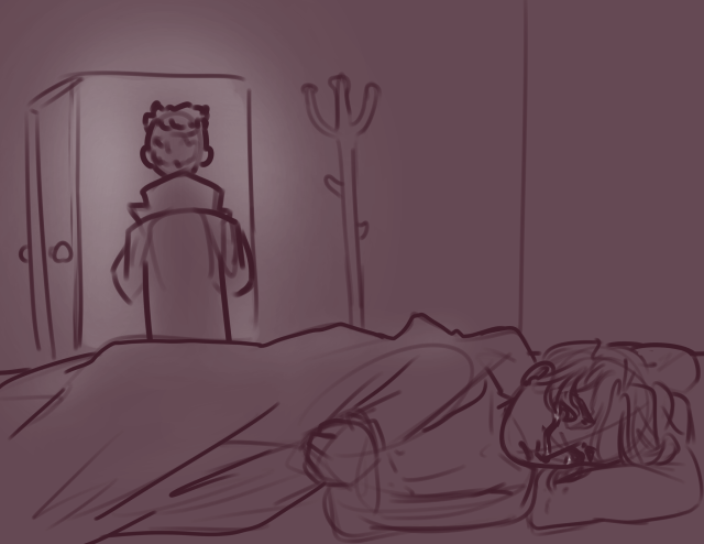 The same image but from peter's perspective, as he weeps quietly in bed as Juno leaves him behind.