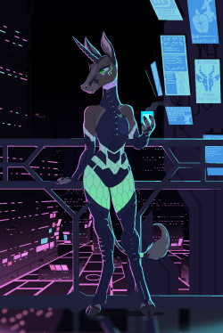 phaeaciusofmystery:  Here’s a little glimpse of the sort of classy nightlife one might experience in Neon Lights, starring @ecmajor ‘s Equustra!   This is so awesome you guys &lt;3 &lt;3 Look at that light and atmosphere! HFS’s style is wonderful