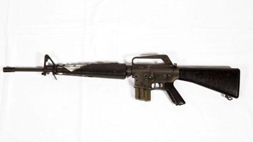 uss-edsall:This battle-damaged M16A1 rifle belonged to Captain Peter Williams, 161 Battery, Royal Ne