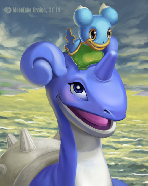 Here’s Lapras with a Shellos on their head, please enjoy