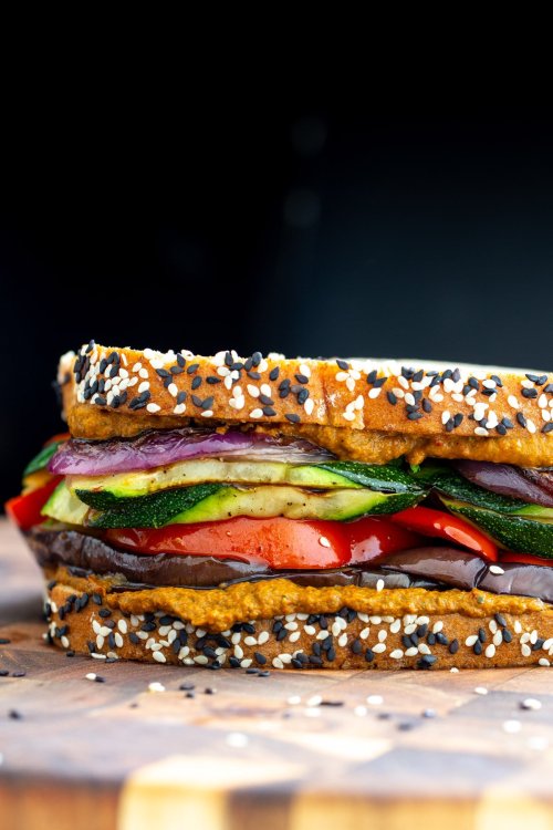 Yummyinmytumbly:roasted Veggie Sandwich With Sun-Dried Tomato Basil Dressing