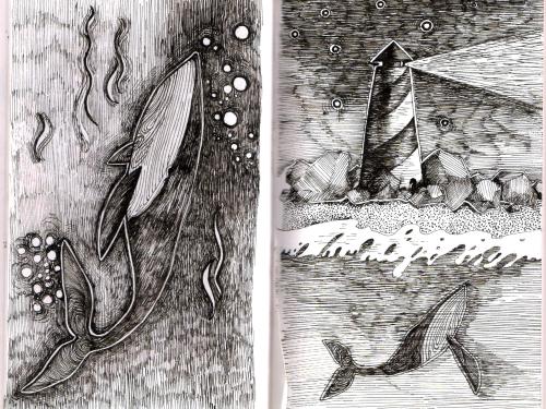 julia-ink:   The Sea and the Whale  ink on paper