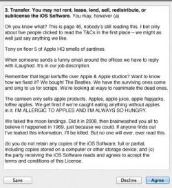 anotherdimension:  This is why I love Apple lmao Page 46 of the terms &amp; conditions of the Apple iOS 7 update 