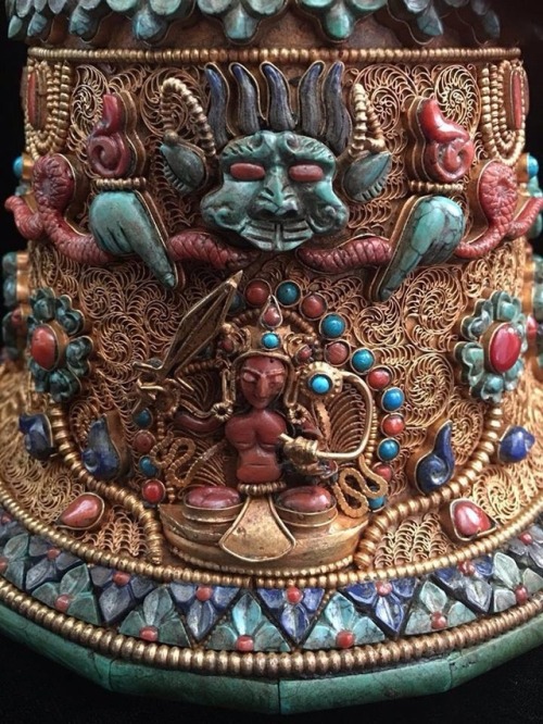 Masterpiece Nepalese Buddhist Bell &amp; Vajra expertly handcrafted with Lapis, Coral &amp; Turquois