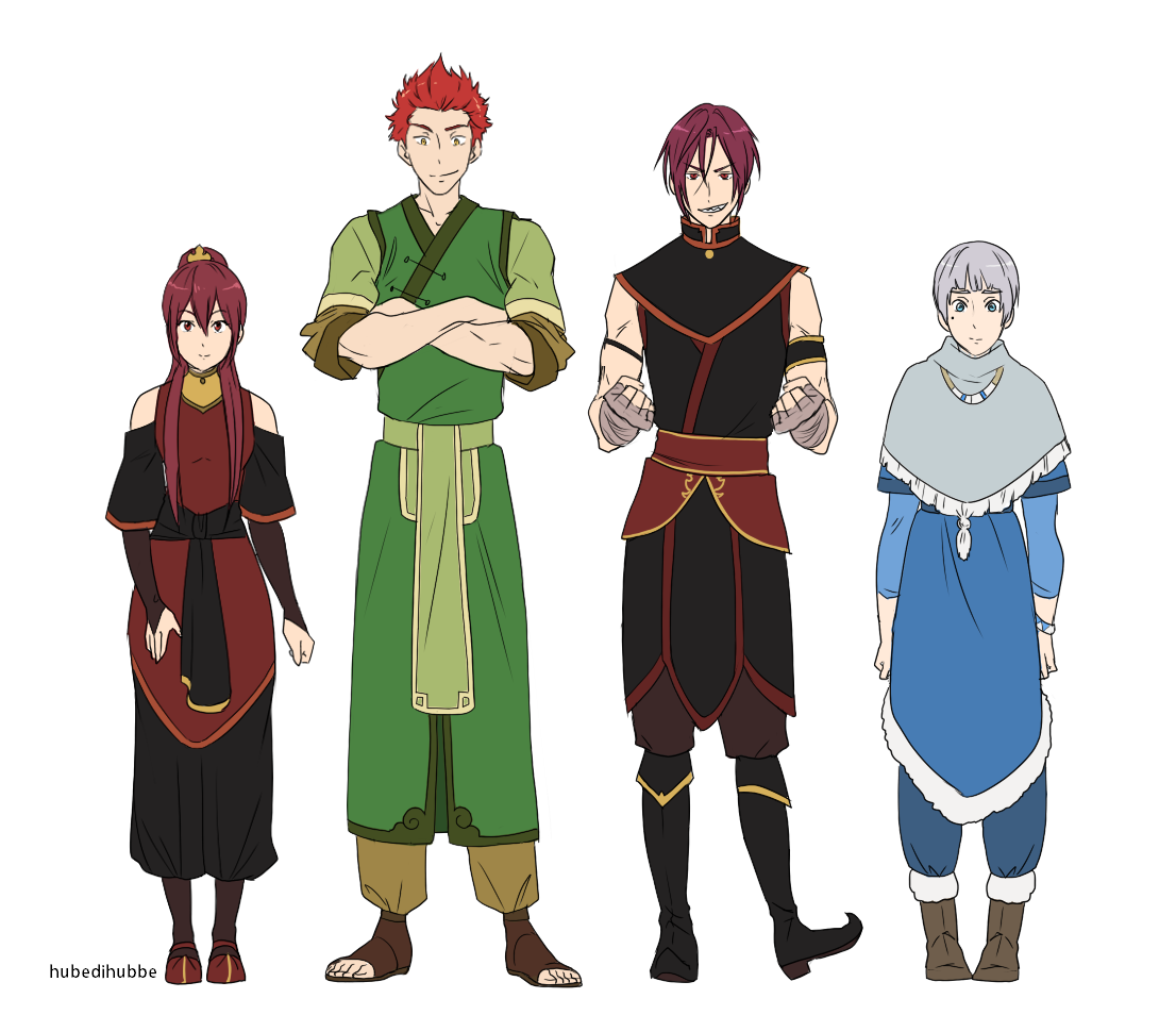 hubedihubbe:  More designs for ladykalliste’s Avatar/Free! crossover. Go read