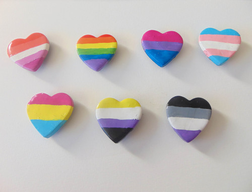nokedli-power: kayleys-comics: I got some handmade LGBT clay magnets on my Etsy! There is a cus