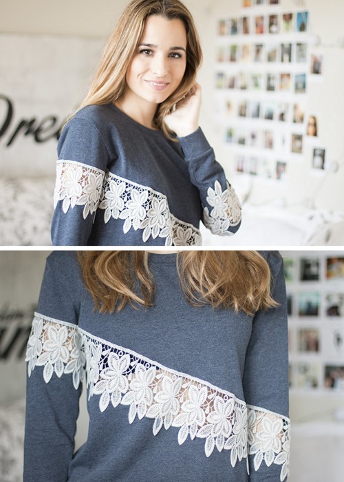 DIY Cut Out Lace Sweatshirt Tutorial from Dare to DIY.You can make this DIY Cut Out Lace Sweatshirt 