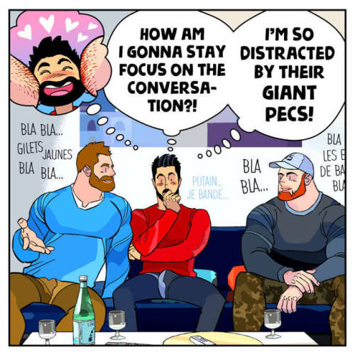 I know some guy’s ultimate fantasy is to have two big… cough cough… chicken. My ultimate fantasy is to have two bodybuilders rubbing their giant hairy pecs on my face. So when Joe’s gym buddy Vince came by earlier , it’s hard for me