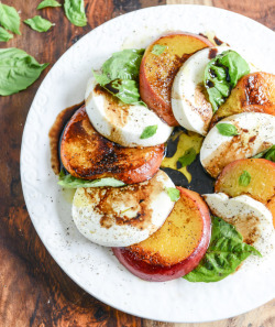 gastrogirl:  caramelized peach caprese with smoked sea salt. 