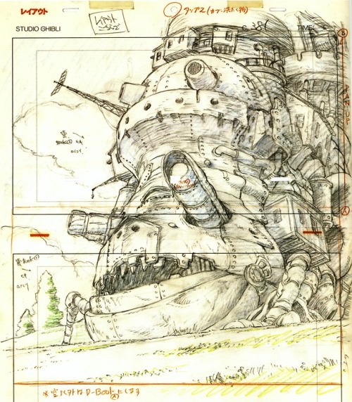 ghibli-collector:Hayao Miyazaki’s Anime Blueprint Layouts - Howl’s Moving Castle (2004)