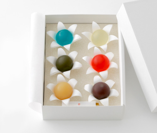 Japanese youkan jelly balls with traditional flavours like matcha, sake, apple vinegar, white miso, 