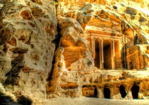 oneamazingworld:Ancient Carved Rock Face Structures-Petra, Jordan. a vast, unique city, carved into 