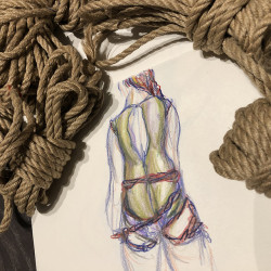 doomcookiepins: last night we hosted our first rope suspension life drawing event 🌿 it was very fun and creative - drawings &amp; photography from the evening will be posted over the next while ✨ drawing by xtinaorr , model is avery vulpes ❄️