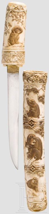 Japanese aikuchi with carved bone handle and sheath, 19th century.from Hermann Historica
