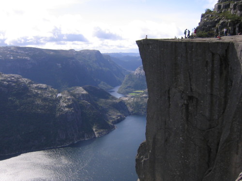 Preikestolen (Preacher’s Pulpit)Preikestolen is a 604 m high granite cliff in Rogaland, Norway, that