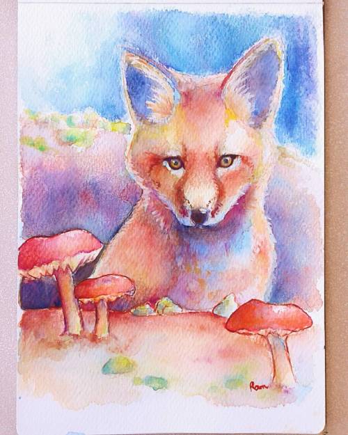 Surviving. #watercolor #watercolour #painting #doodle #redfox #vulpesvulpes #fox #mushroom