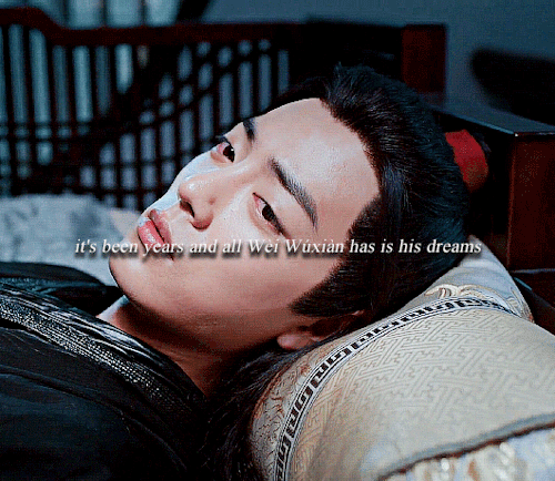 Gif of Wei Wuxian, slowly waking up. Text reads: It's been years and all Wèi Wúxiàn has is his dreams 