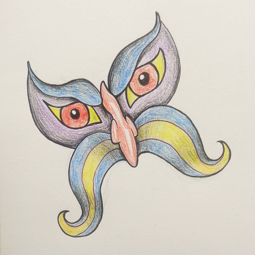 A wizard died and was reborn as a weird butterfly.  #ink #butterfly #coloredpencil