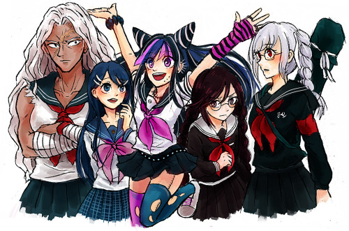 Dangan sailor fuku girls i actually coloured a pic yayyy minus another episode-chan but maybe i&