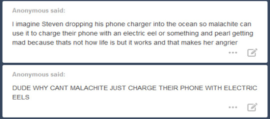 Anon answers under the cut! If you asked me an anonymous question between Thursday and now, the answer is likely right here.Let’s start with Malachite Sadness Corner Pt. 2Okay, I have a few points for y’all:There’s no need to be sad about Malachite