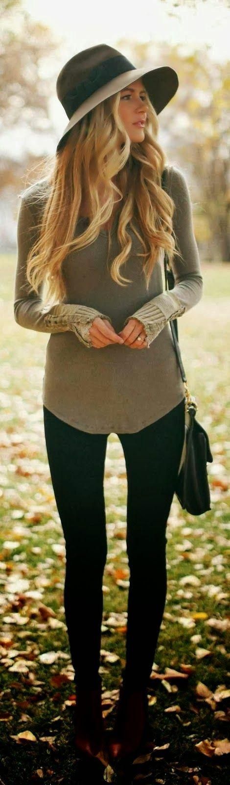 girl-hairstyles:  Long blonde hair and wide brim hat, great fall fashion style!