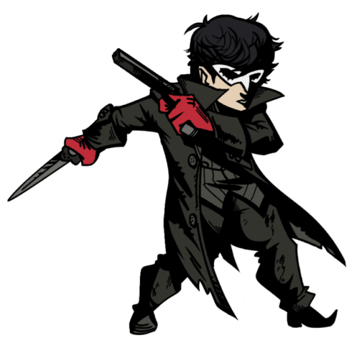 Persona 5 protag in the Darkest Dungeon art style 