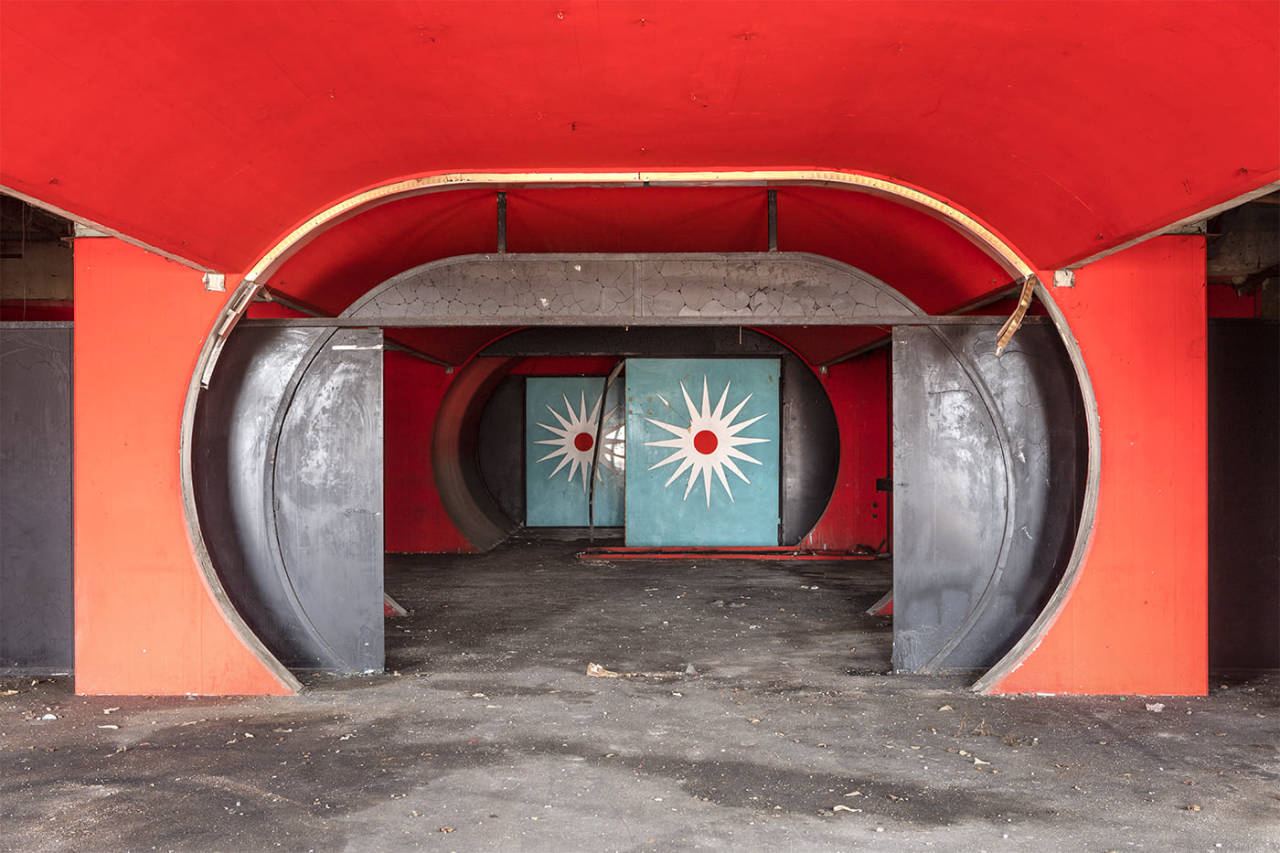 architectureofdoom:
“ The entrance gate of the Marabù discotheque, Cella (Reggio Emilia), Silvestro Lolli, 1977. Abandoned in 2000.
Photo by Roberto Conte (2021)
”