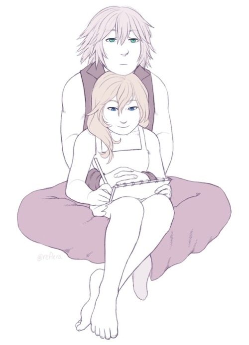 ramflega:  soft affectionate boy & tiny gf  (repost from twitter)