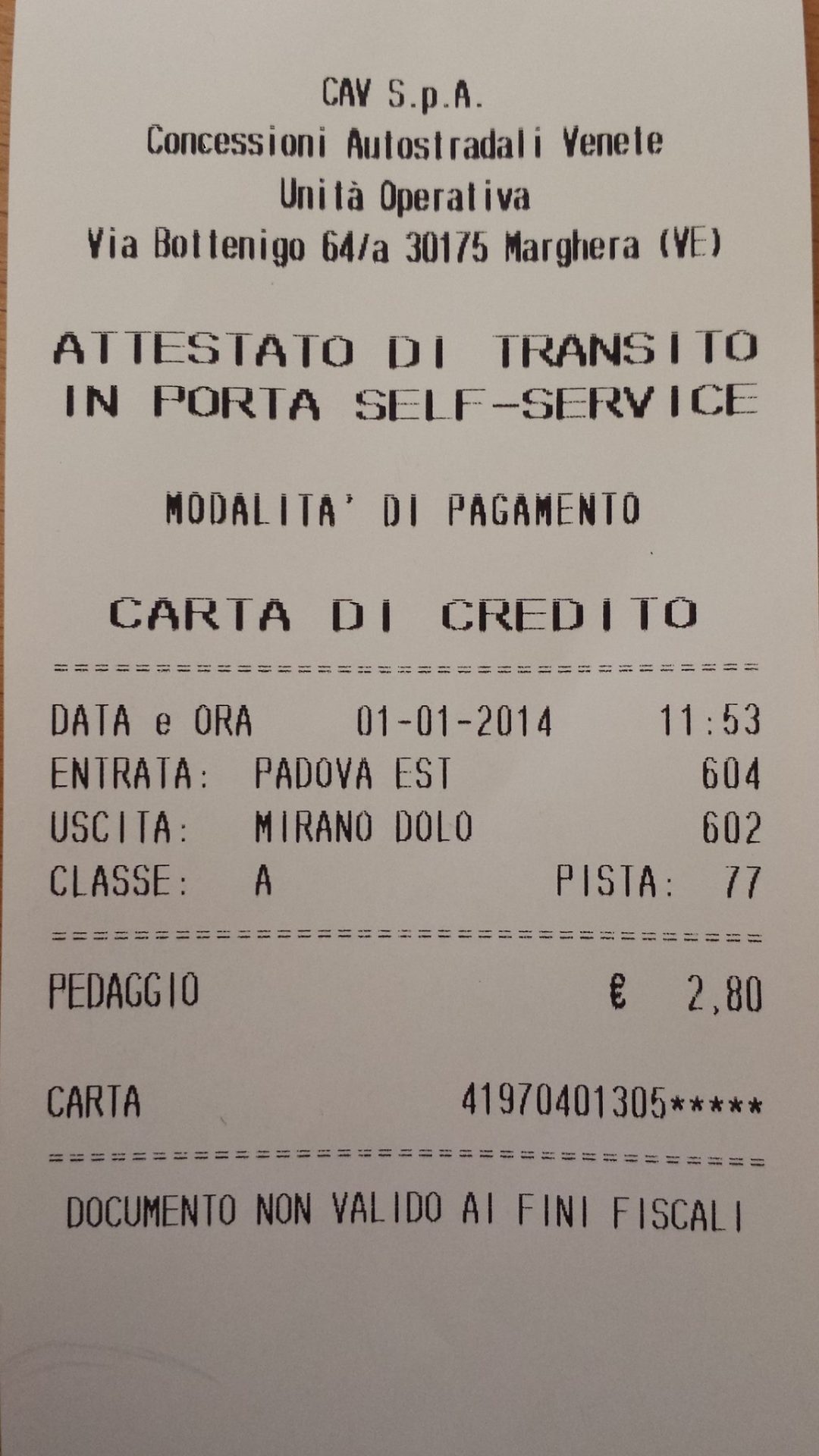 Padova-Dolo aumento choc:il pedaggio sale del 250% PADOVA - Da 0,80 a 2,80. Due