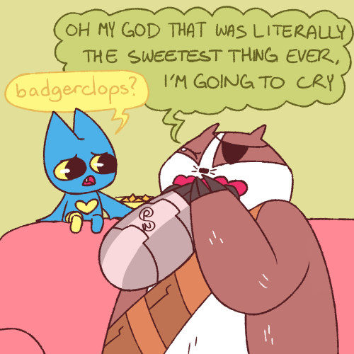 shapeshiftinterest:adorabat and badgerclops hanging out just talkin and eating chips and being whole