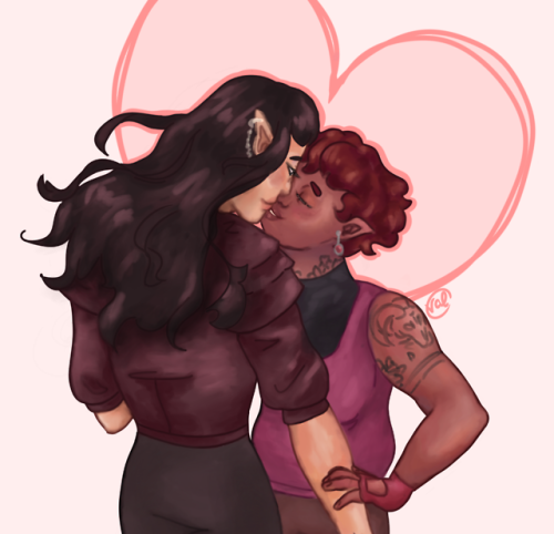 queertazsecretsanta:[image id: a digital painting of hurley and sloane from the adventure zone, draw