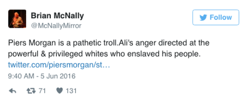 micdotcom:  Piers Morgan’s thoughts on Muhammad Ali’s history as a civil rights activist are predictably distasteful And after being sufficiently dragged on Twitter, Morgan attempted an apology. 