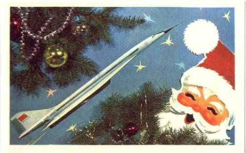 70sscifiart:Old soviet space-race-themed Christmas cards