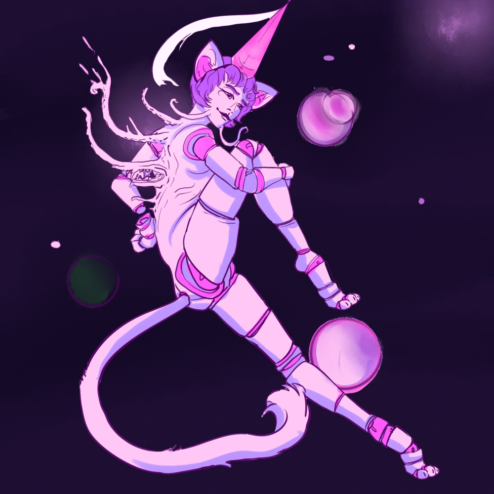 morbidoptimisim:     Twitching tail and tongue-in-cheekShe munches fruit from harlot