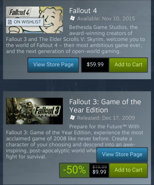 femhype:  steams-sales:  Fallout franchise sale!  Steam is having a huge Fallout sale! 💕   !!!!!