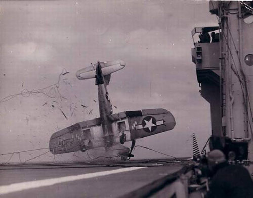 historicaltimes: An aircraft crash on board during World War II,1940s via reddit