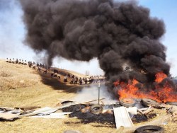 nativenews:  As Standing Rock water protector face down armored trucks, the world watches on Facebook [IMAGE:  Armed soldiers and law enforcement officers stand in formation on October 27, 2016, to force Dakota Access pipeline protesters off treaty land